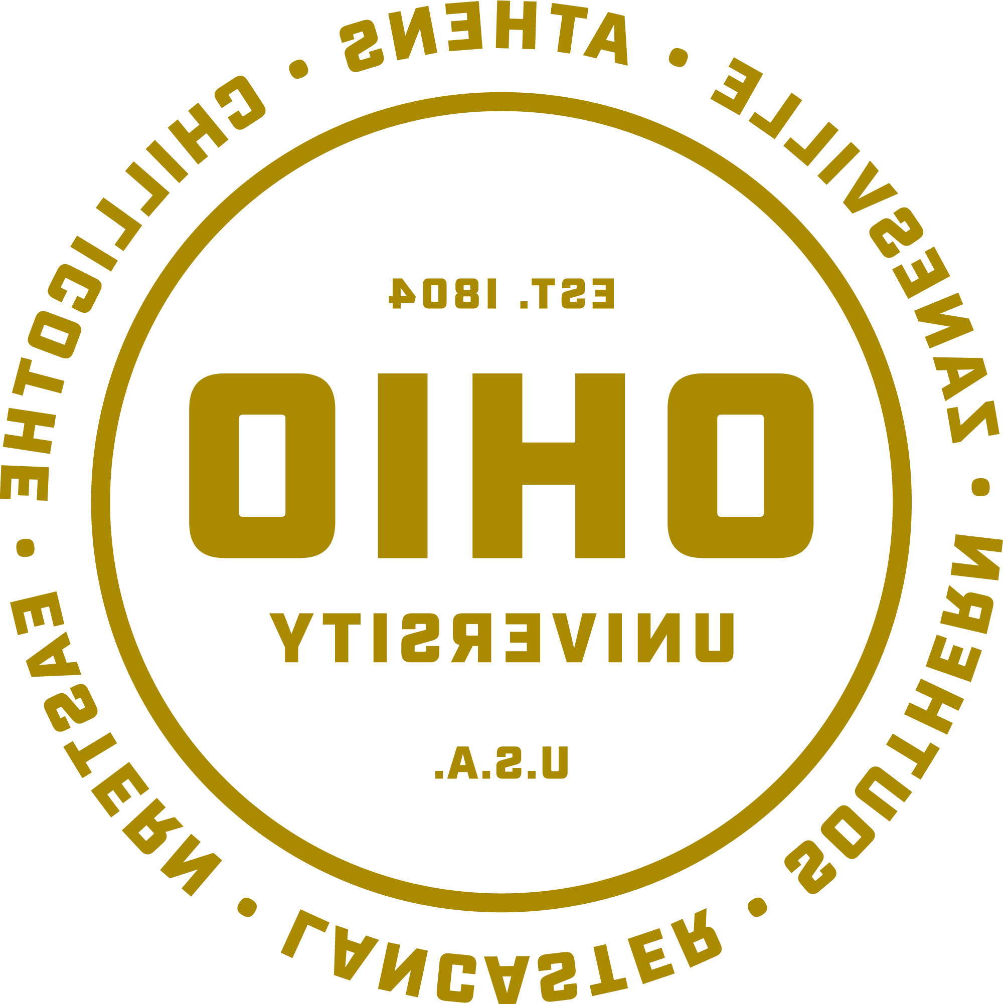 text in a circle shape that lists all of Ohio University's locations